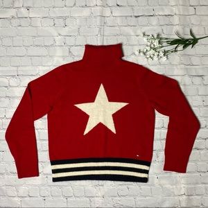 Women’s Tommy Hilfiger Red and White Star Wool Cashmere Turtleneck Sweater XL
